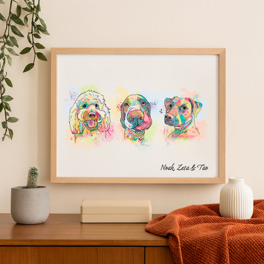 Retrato Estilo Rainbow 3 Mascotas