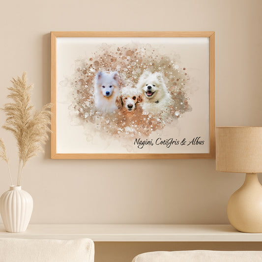 Retrato Estilo Watercolor 3 Mascotas