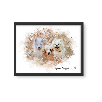 Retrato Estilo Watercolor 3 Mascotas