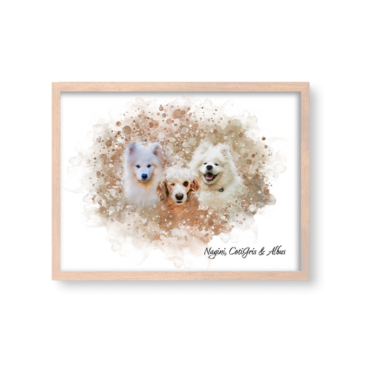 Retrato Estilo Watercolor 3 Mascotas