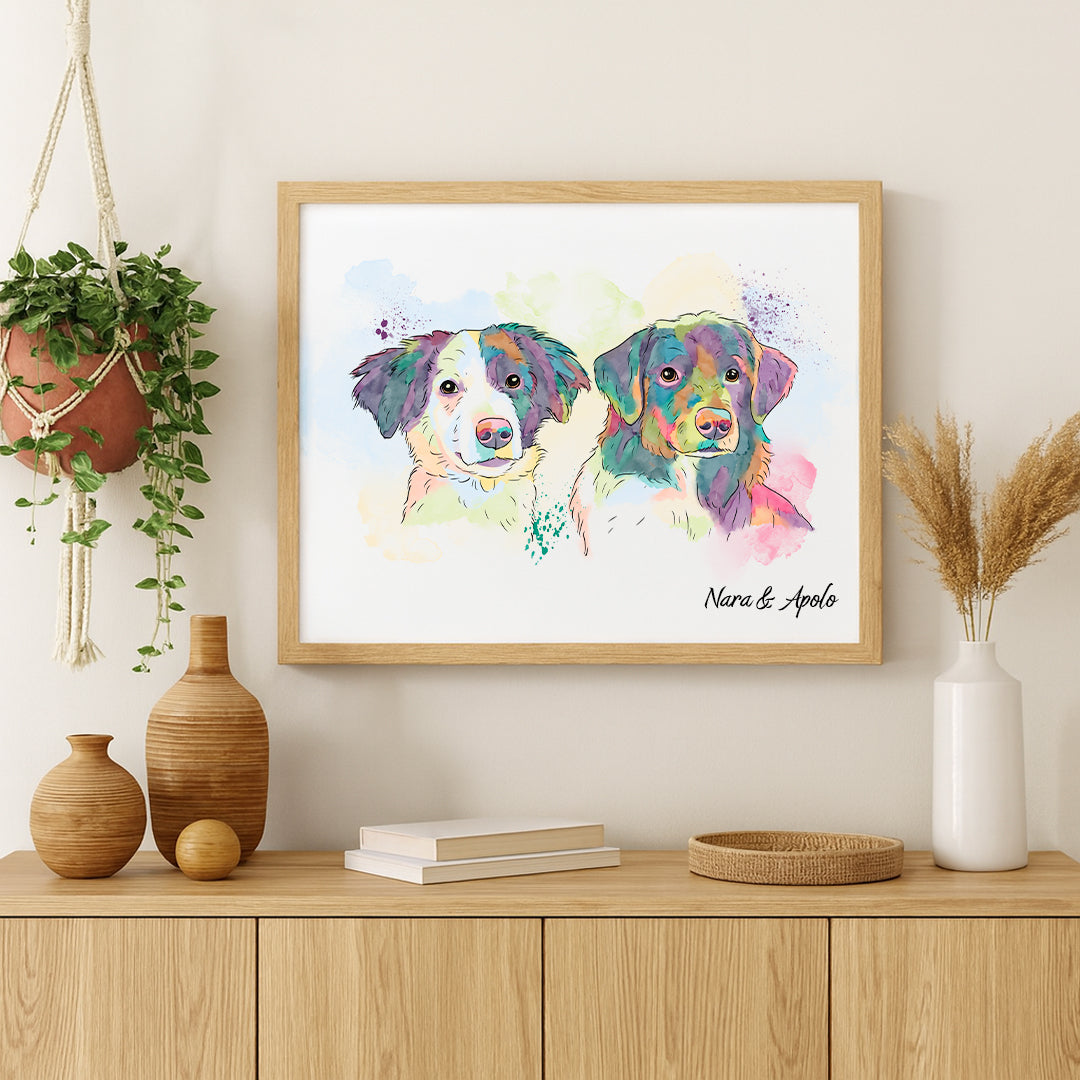 Retrato Estilo Rainbow 2 Mascotas