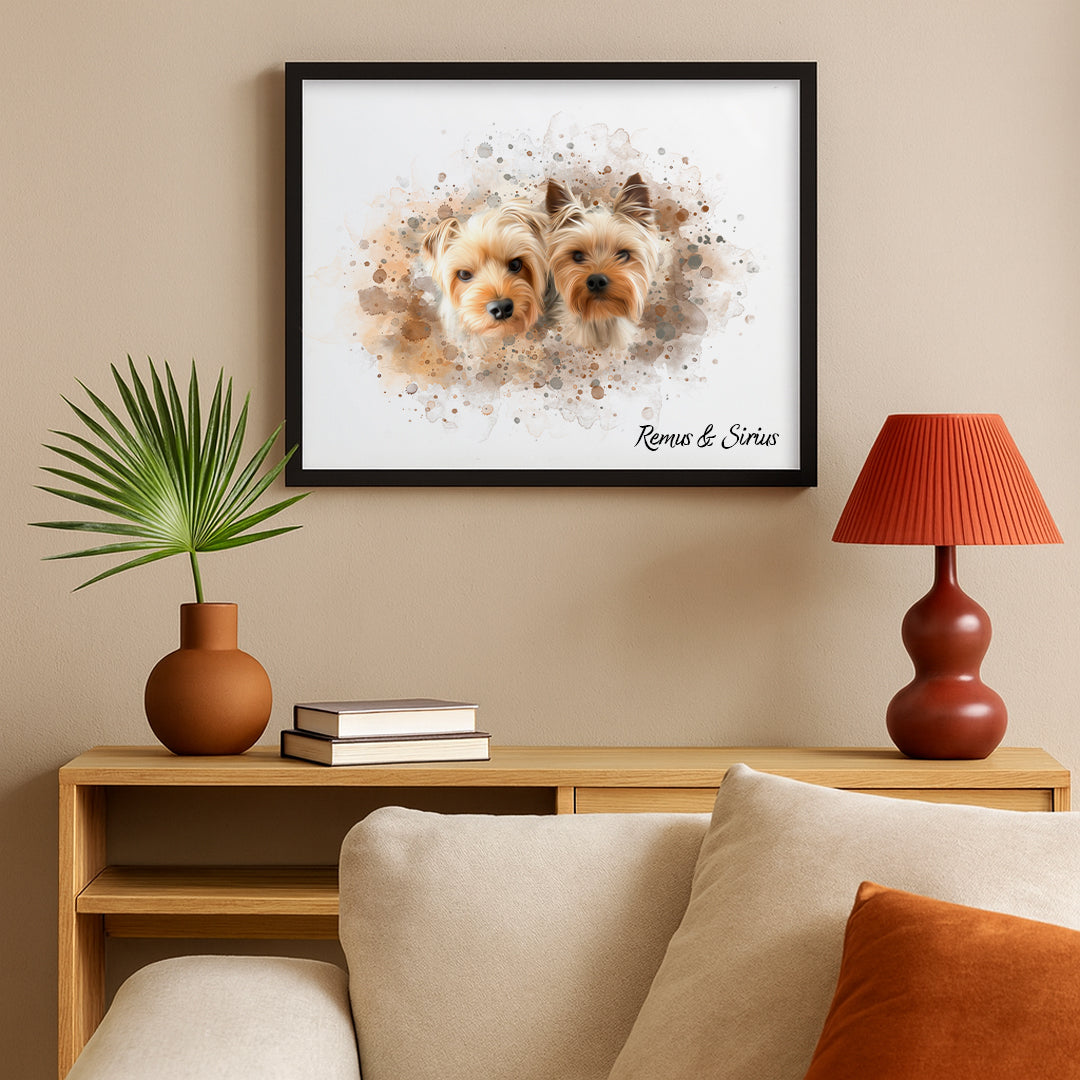 Retrato Estilo Watercolor 2 Mascotas