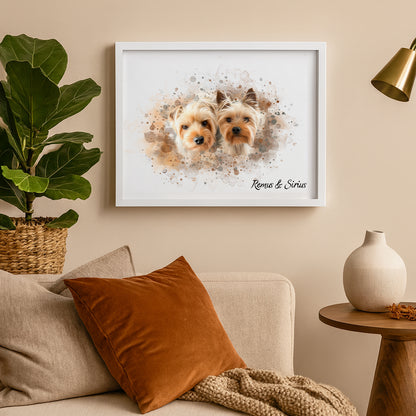 Retrato Estilo Watercolor 2 Mascotas
