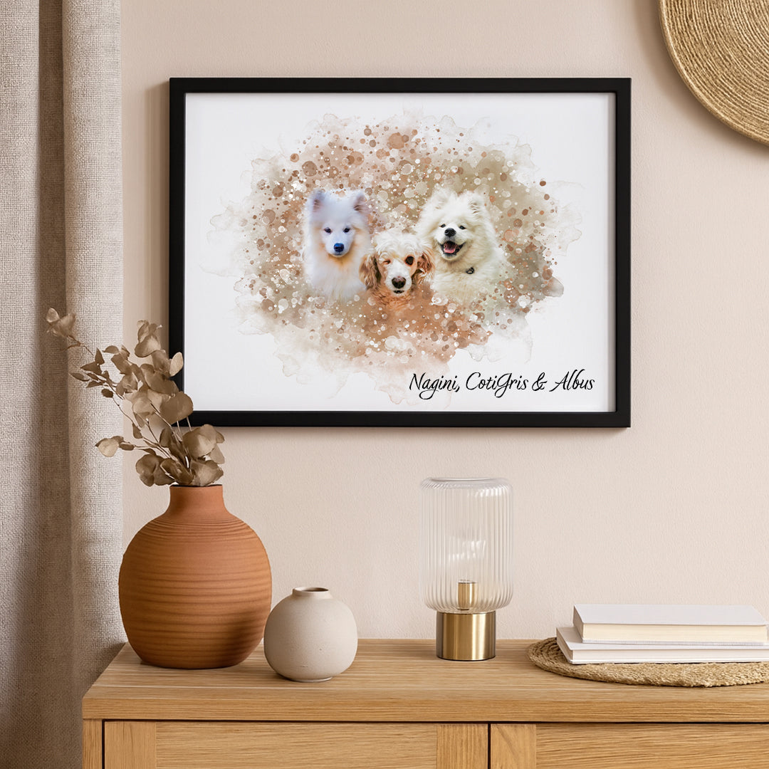 Retrato Estilo Watercolor 3 Mascotas