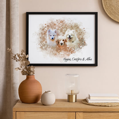 Retrato Estilo Watercolor 3 Mascotas