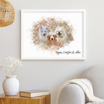 Retrato Estilo Watercolor 3 Mascotas